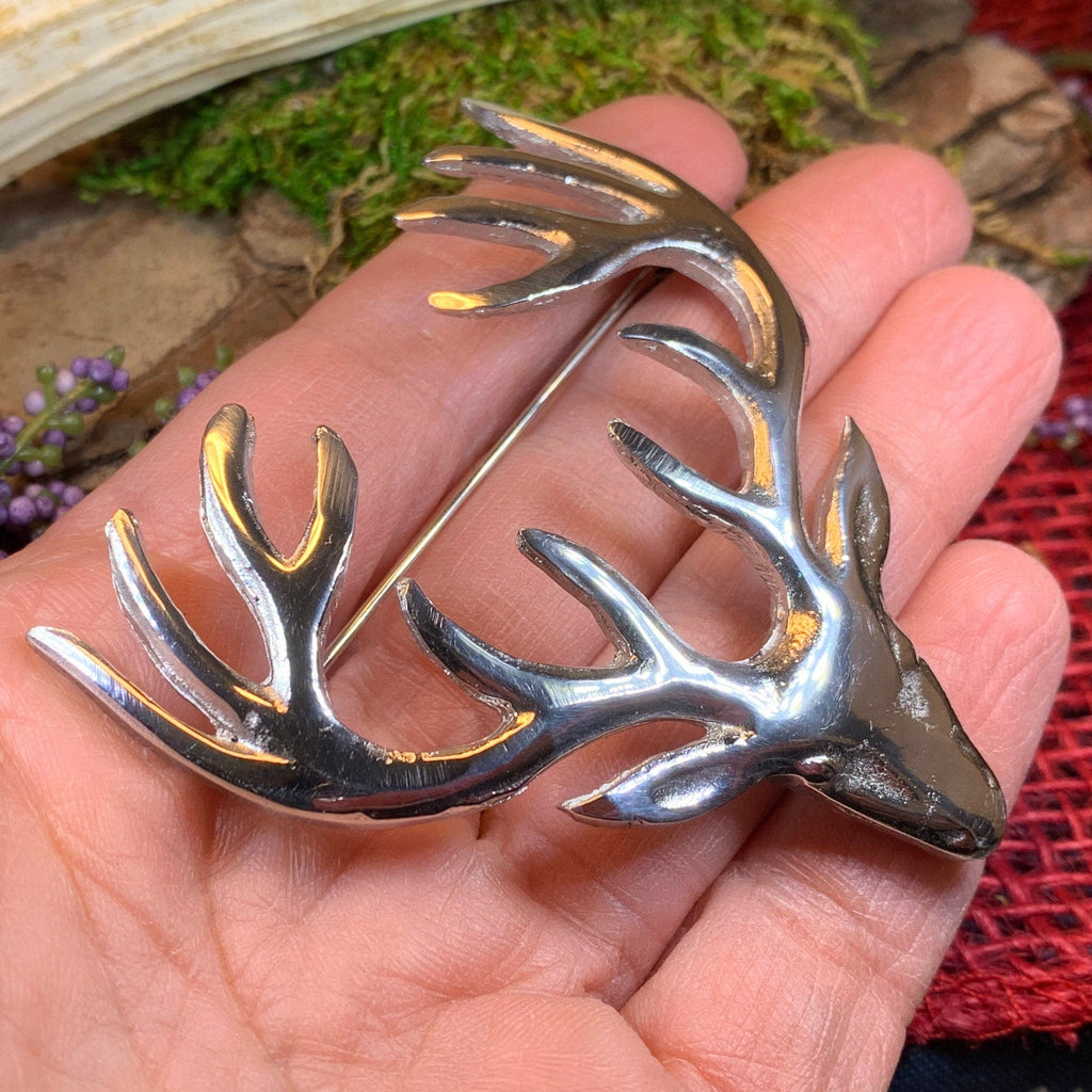 Large Pewter Stag Brooch - Handmade in Scotland | Brooch | Wiccan Center