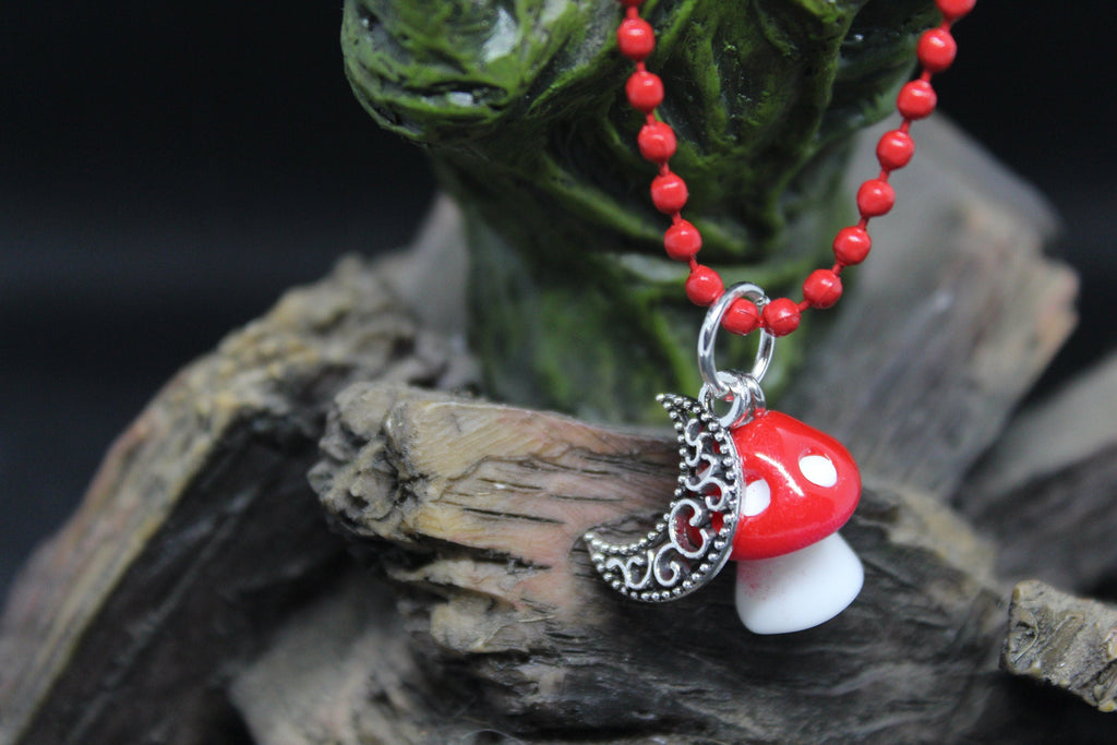 Red Mushroom Moon Keychain Charm Zipper Pull Crystal Witch Witchy Jewelry Witchcraft Metaphysical