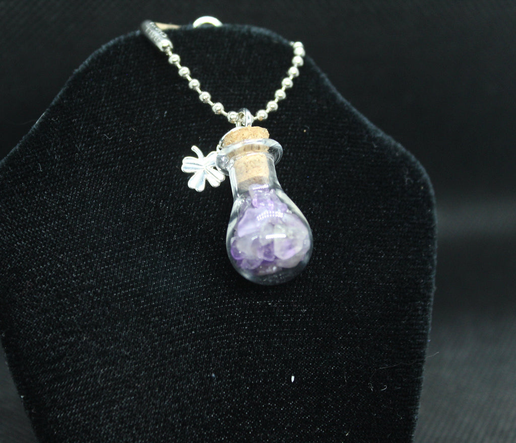 Amethyst Clover Luck Keychain Charm Zipper Pull Crystal Witch Witchy Jewelry Witchcraft Metaphysical