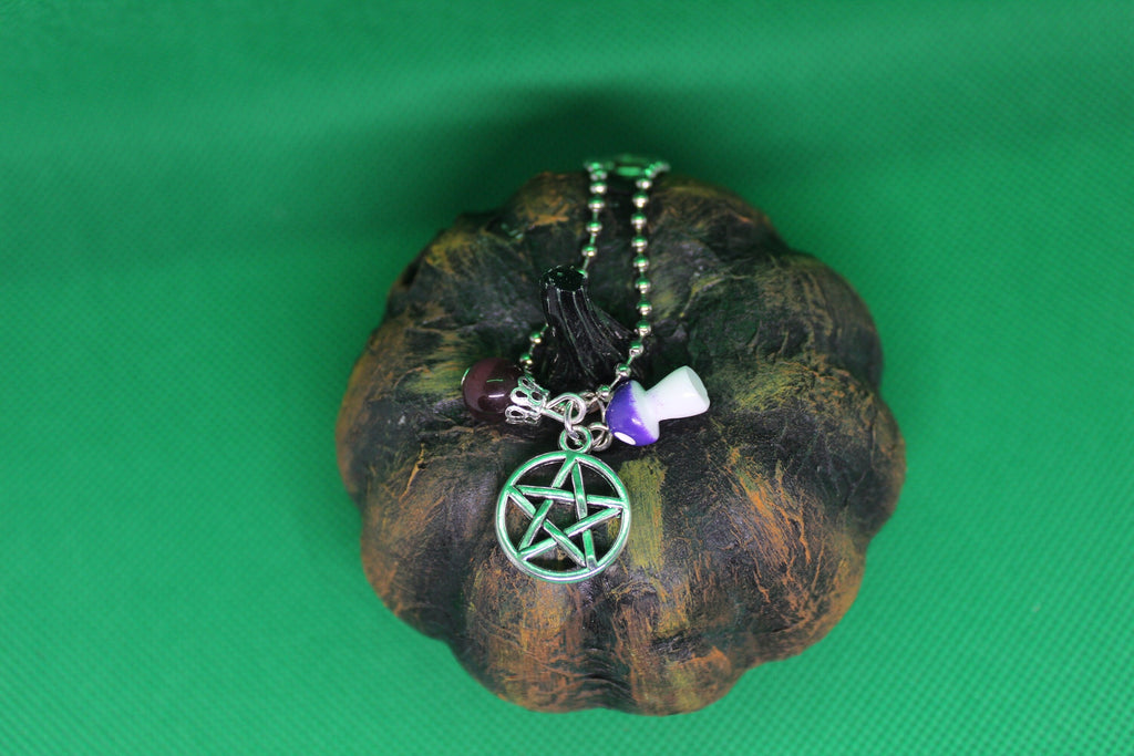 Purple Mushroom Pentacle Keychain Charm Zipper Pull Crystal Witch Witchy Jewelry Witchcraft Metaphysical