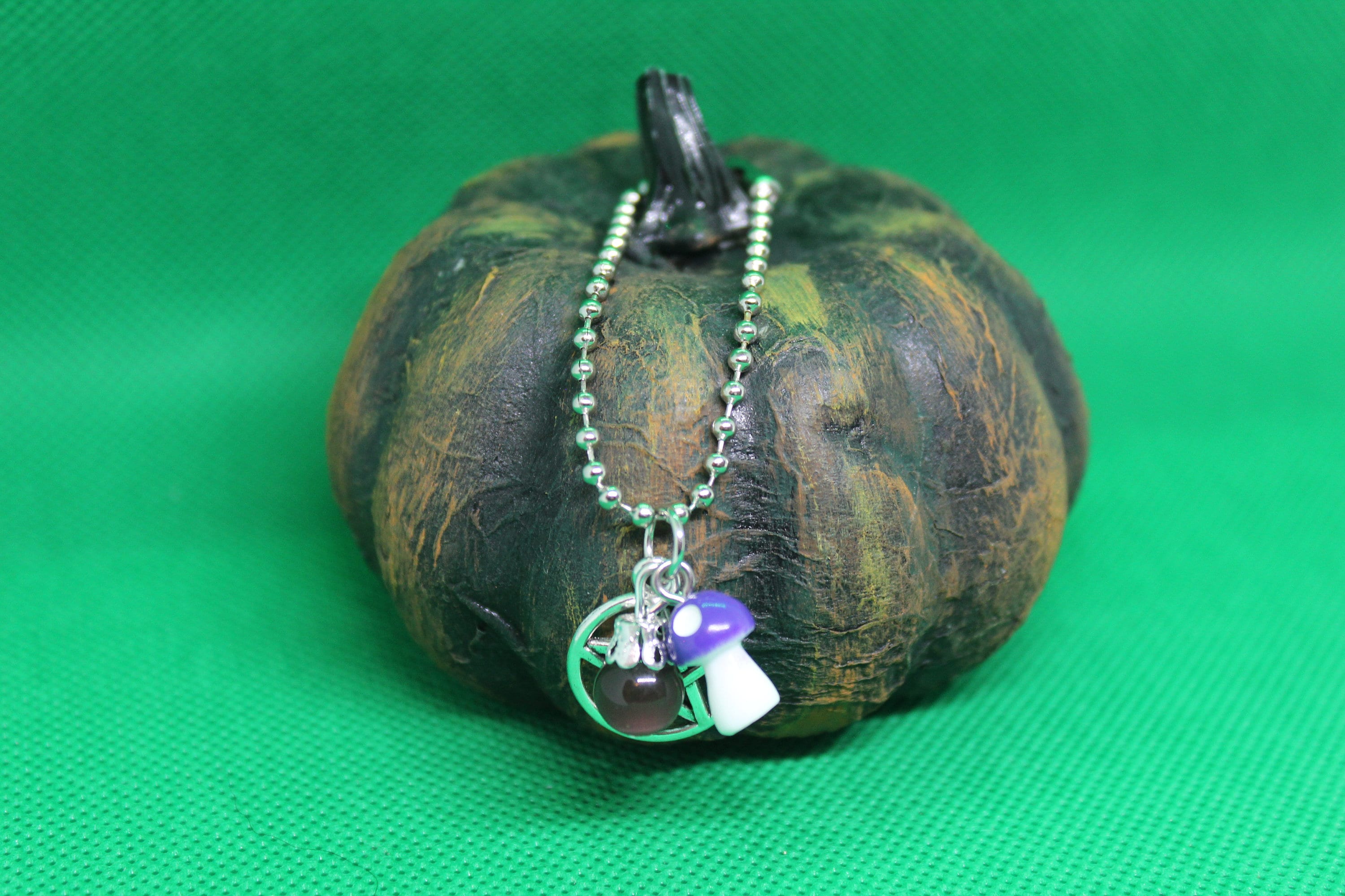 Purple Mushroom Pentacle Keychain Charm Zipper Pull Crystal Witch Witchy Jewelry Witchcraft Metaphysical