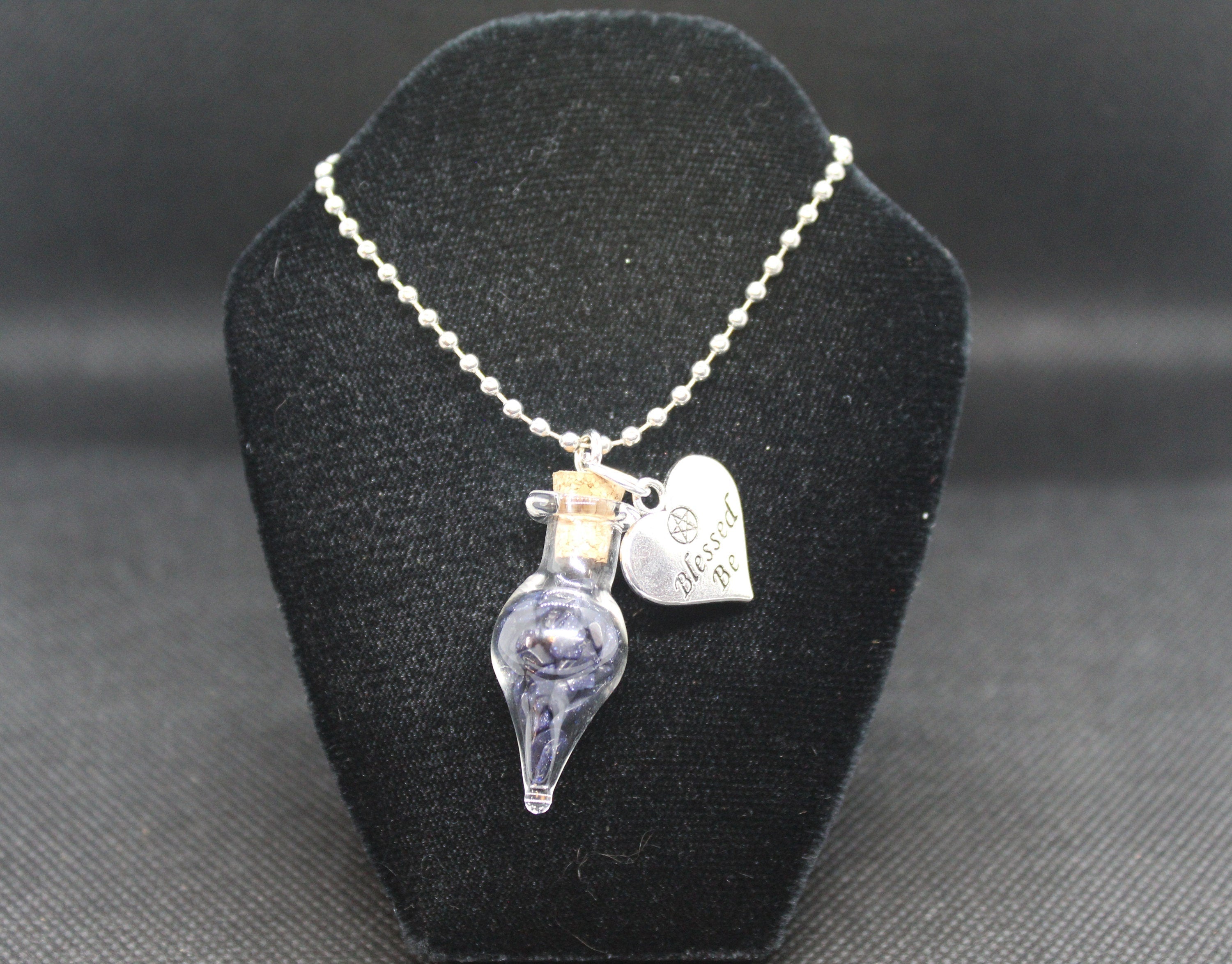 Blue Sandstone Teardrop Glass Blessed Be Necklace Crystal Witch Witchy Jewelry Witchcraft Wicca Wiccan Pagan Metaphysical