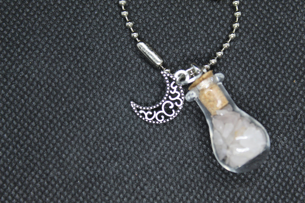 Rose Quartz Moon Keychain Charm Zipper Pull Crystal Witch Witchy Jewelry Witchcraft Metaphysical