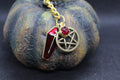 Gold Red Casket Pentacle Keychain Charm Zipper Pull Crystal Witch Witchy Jewelry Witchcraft