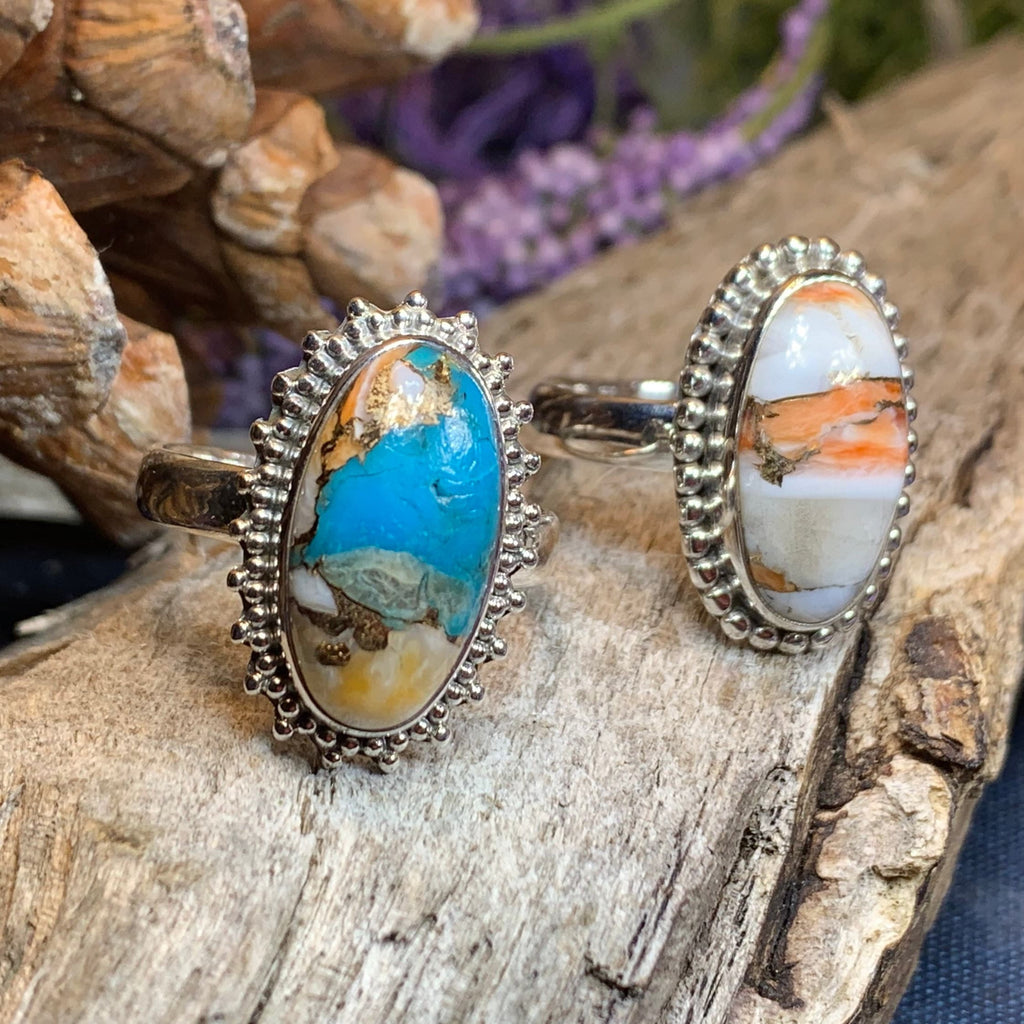 Romelle Spiny Oyster Turquoise Ring in Sterling Silver | Ring | Wiccan Center