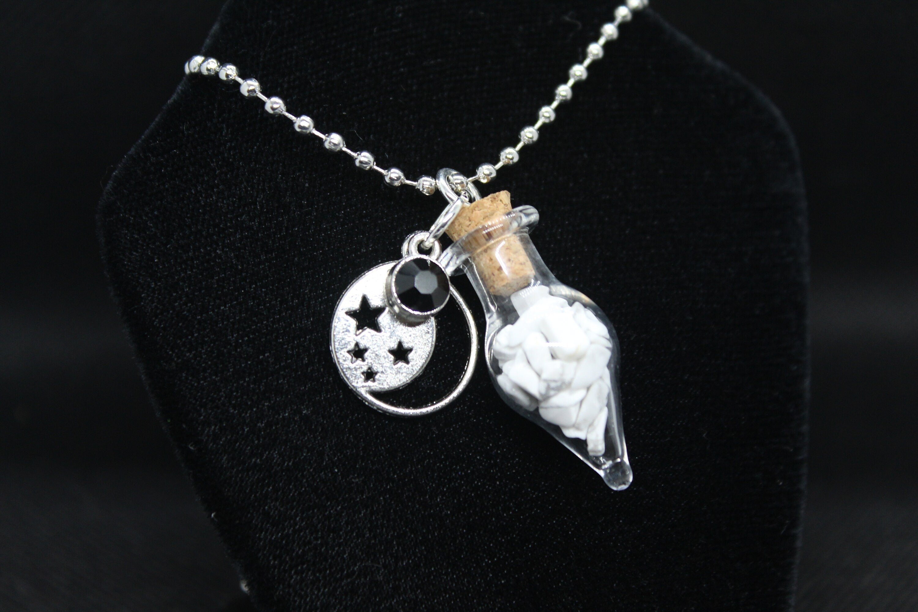 Howlite Glass Teardrop Moon Necklace Crystal Witch Witchy Jewelry Witchcraft Wicca Wiccan Pagan Metaphysical