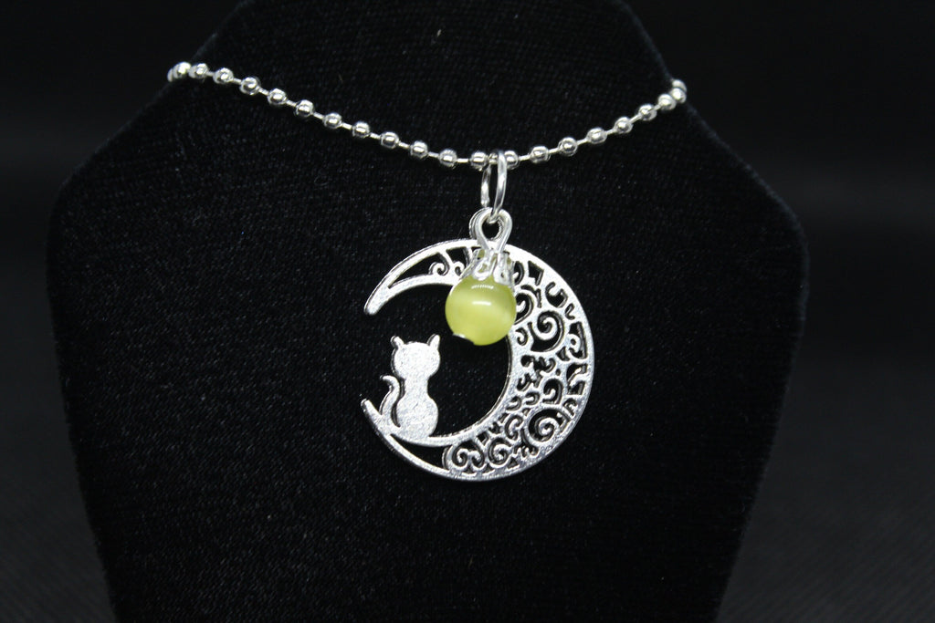 Yellow Moon Cat Necklace Crystal Witch Witchy Jewelry Witchcraft Wicca Wiccan Pagan Metaphysical