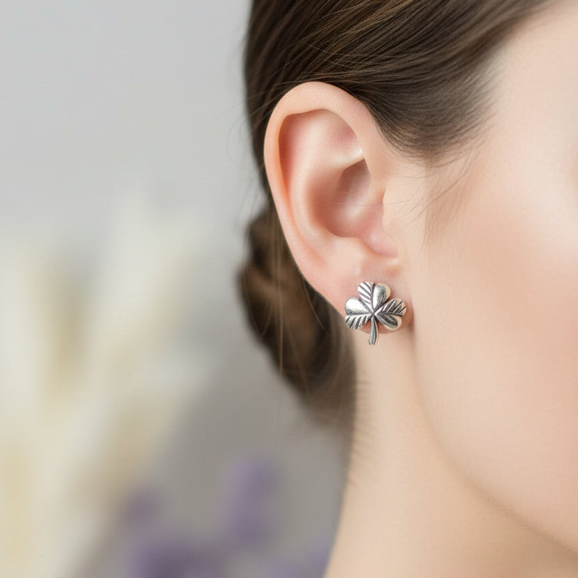 Irish Shamrock Post Earrings in Sterling Silver | Post Earrings | Wiccan Center
