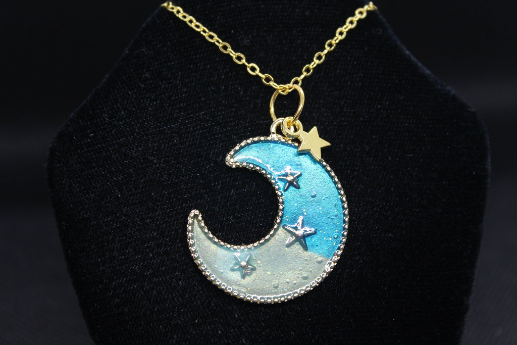 Blue Moon Star Necklace Crystal Witch Witchy Jewelry Witchcraft Wicca Wiccan Pagan Metaphysical