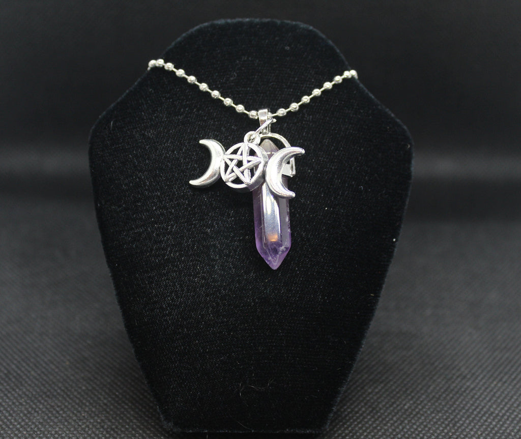 Amethyst Triple Moon Necklace Crystal Witch Witchy Jewelry Witchcraft Wicca Wiccan Pagan Metaphysical