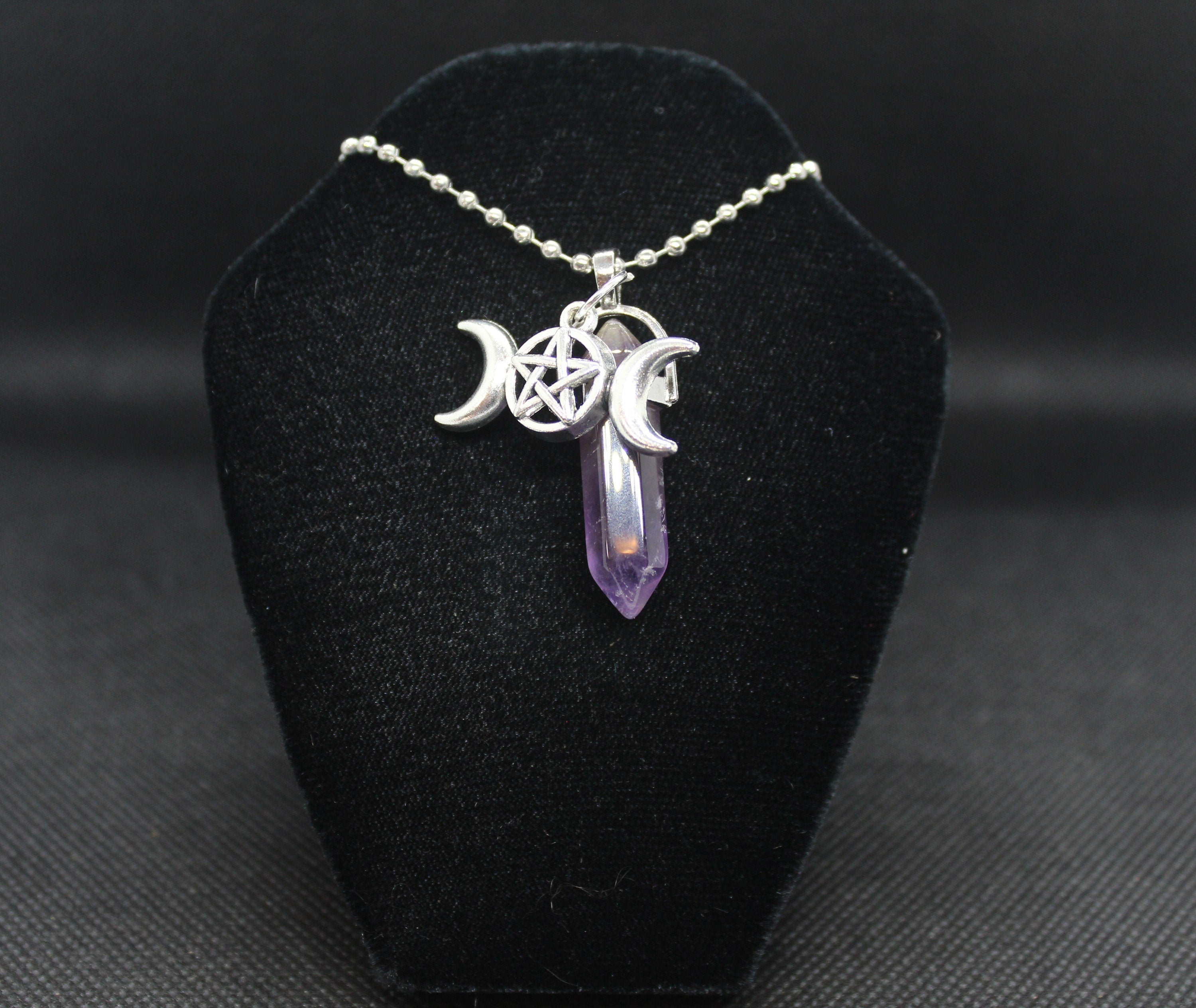 Amethyst Triple Moon Necklace Crystal Witch Witchy Jewelry Witchcraft Wicca Wiccan Pagan Metaphysical