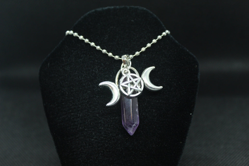 Amethyst Triple Moon Necklace Crystal Witch Witchy Jewelry Witchcraft Wicca Wiccan Pagan Metaphysical