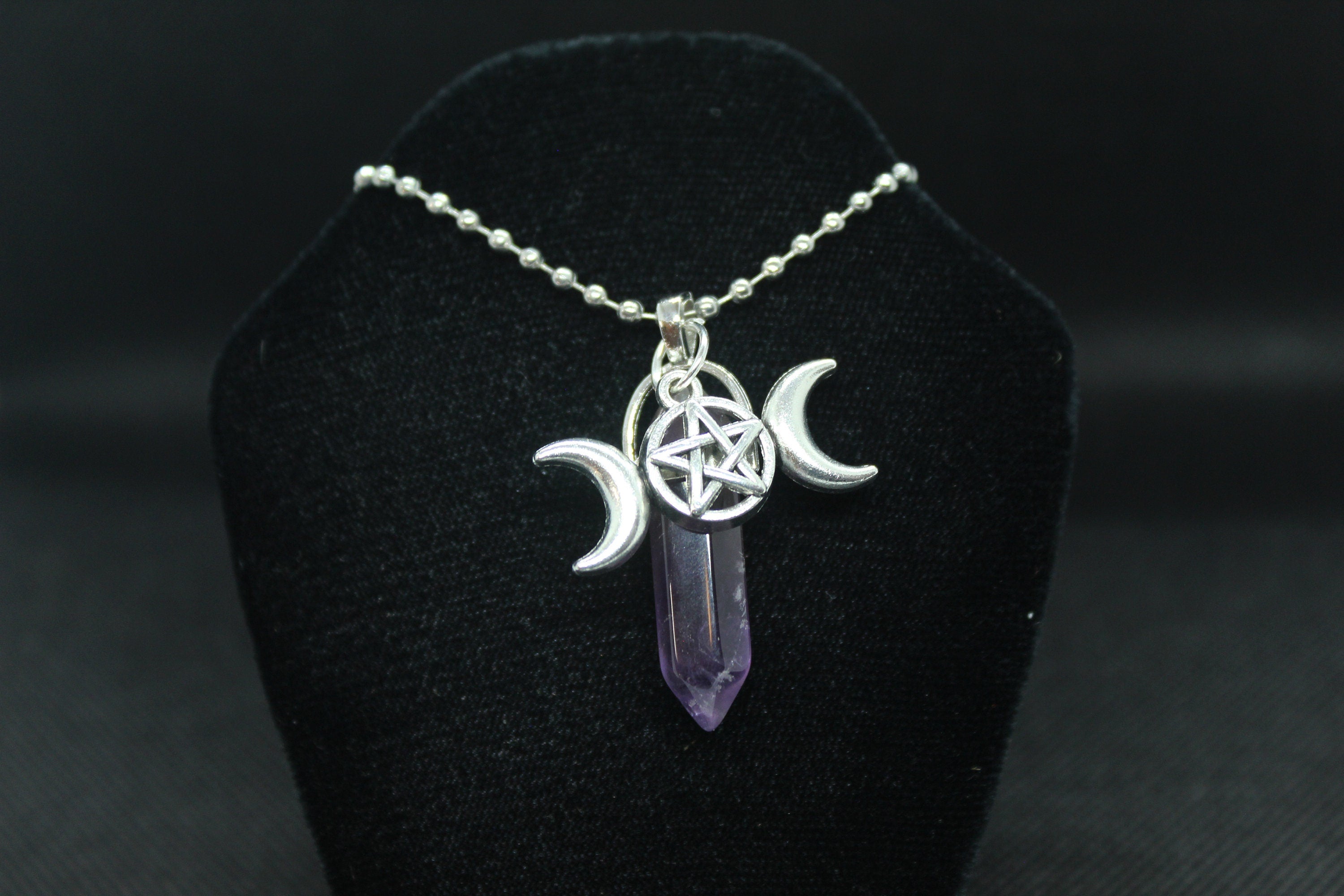 Amethyst Triple Moon Necklace Crystal Witch Witchy Jewelry Witchcraft Wicca Wiccan Pagan Metaphysical