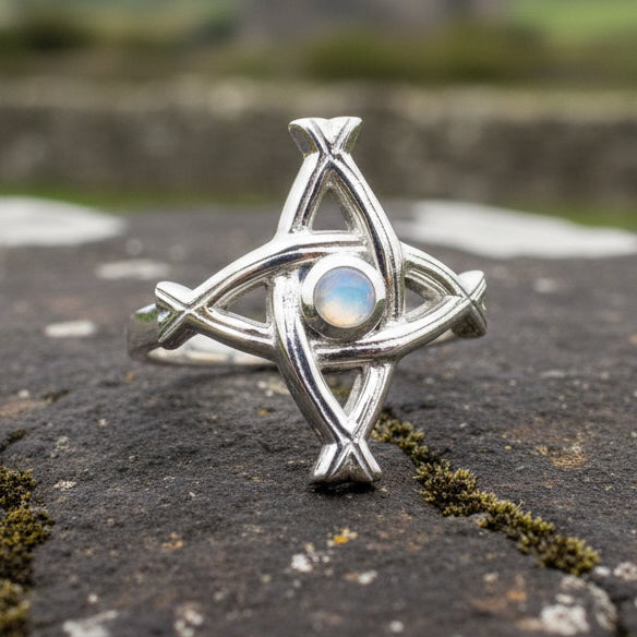 Moonstone Saint Brigid's Cross of Ireland Ring | Ring | Wiccan Center