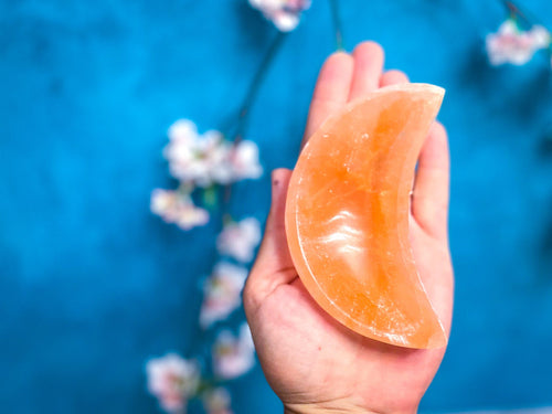 4" PEACH Selenite MOON Bowl | | Wiccan Center