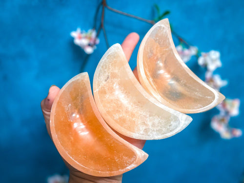 4" PEACH Selenite MOON Bowl | | Wiccan Center