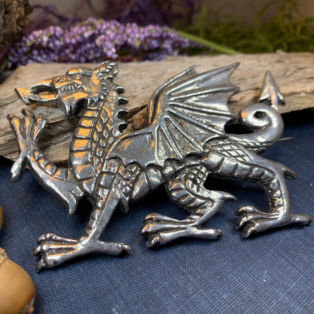 Gwynedd Welsh Dragon Plaid Pin in Pewter | Brooch | Wiccan Center