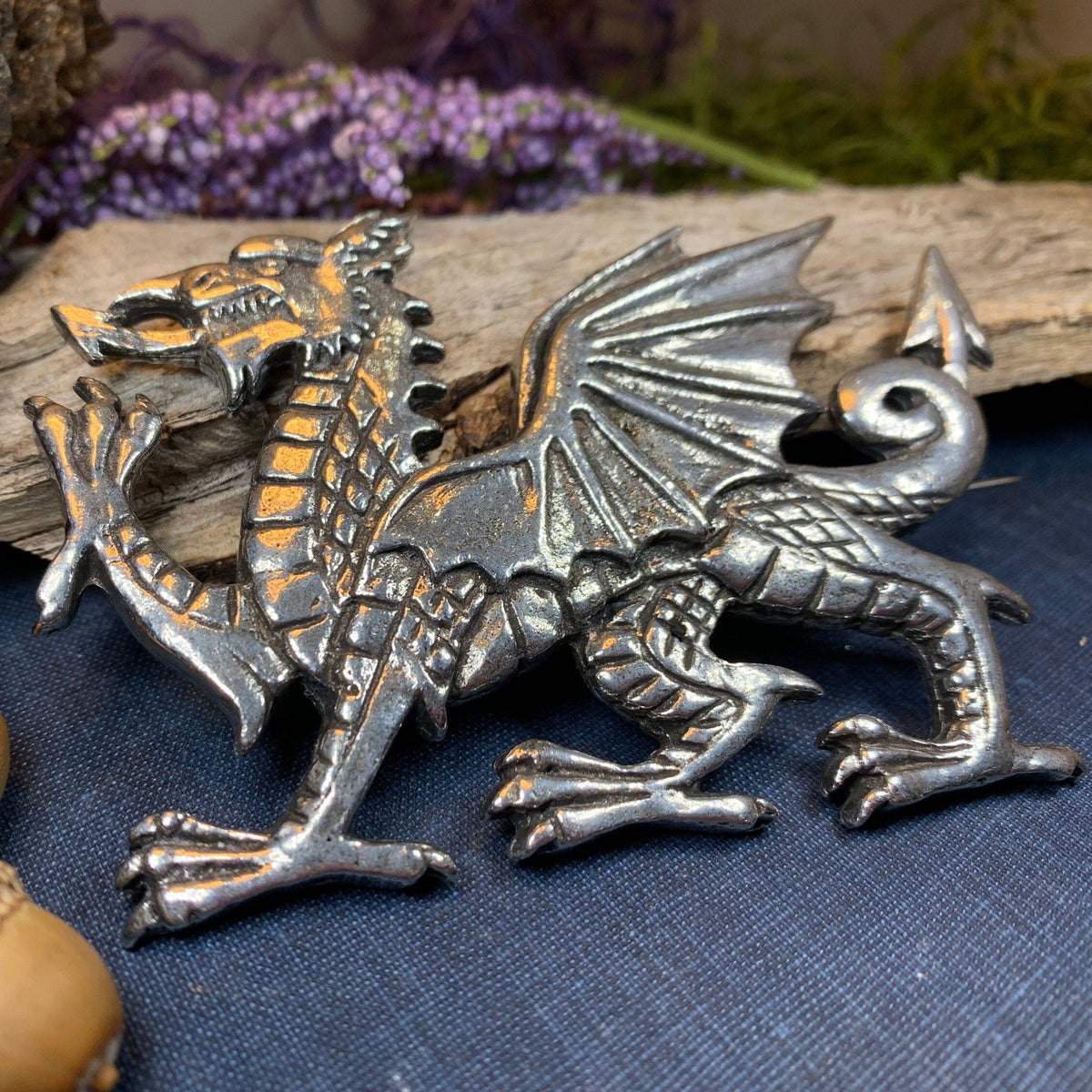 Gwynedd Welsh Dragon Plaid Pin in Pewter | Brooch | Wiccan Center