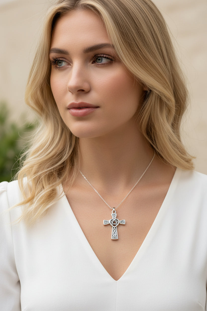 Noble Heart Celtic Cross Necklace in Sterling Silver | Pendant | Wiccan Center