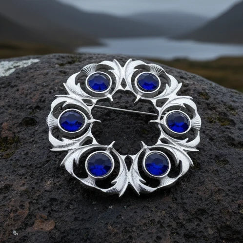 Crystal Celtic Thistle Brooch - Handmade in Scotland