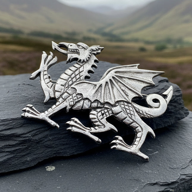 Gwynedd Welsh Dragon Plaid Pin in Pewter | Brooch | Wiccan Center