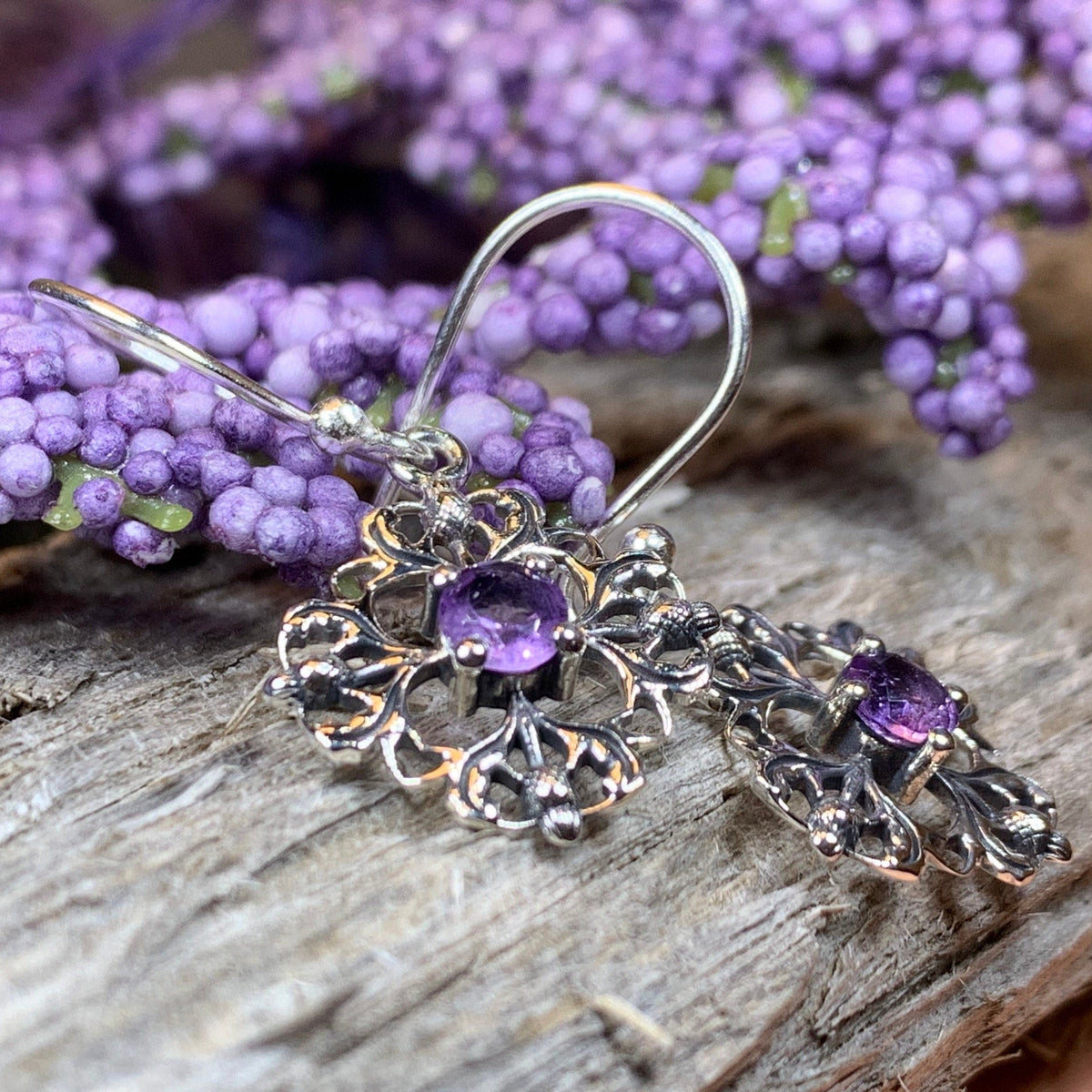 Nairn Scottish Thistle Earrings with Amethysts | Dangle Earrings | Wiccan Center