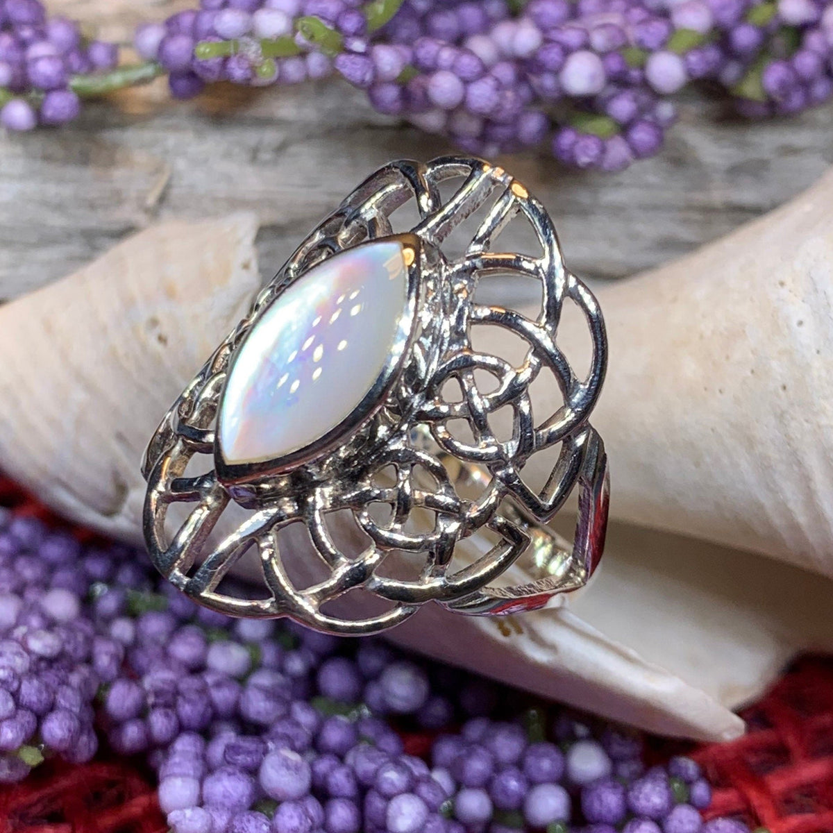Nireena Celtic Knot Ring with Mother of Pearl | Ring | Wiccan Center