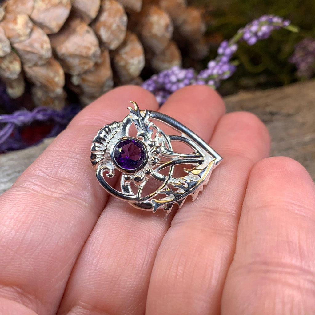 Cairn Sabie Thistle Amethyst Brooch in Sterling Silver | Brooch | Wiccan Center