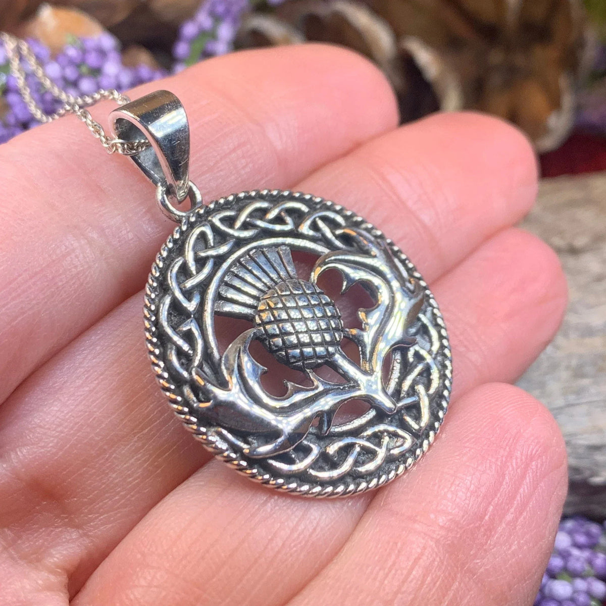 Ainsley Scottish Thistle Necklace in Sterling Silver | Pendant | Wiccan Center