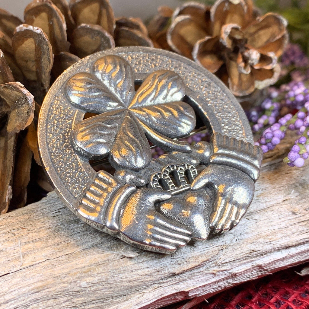 Classic Irish Claddagh Shamrock Brooch | Brooch | Wiccan Center