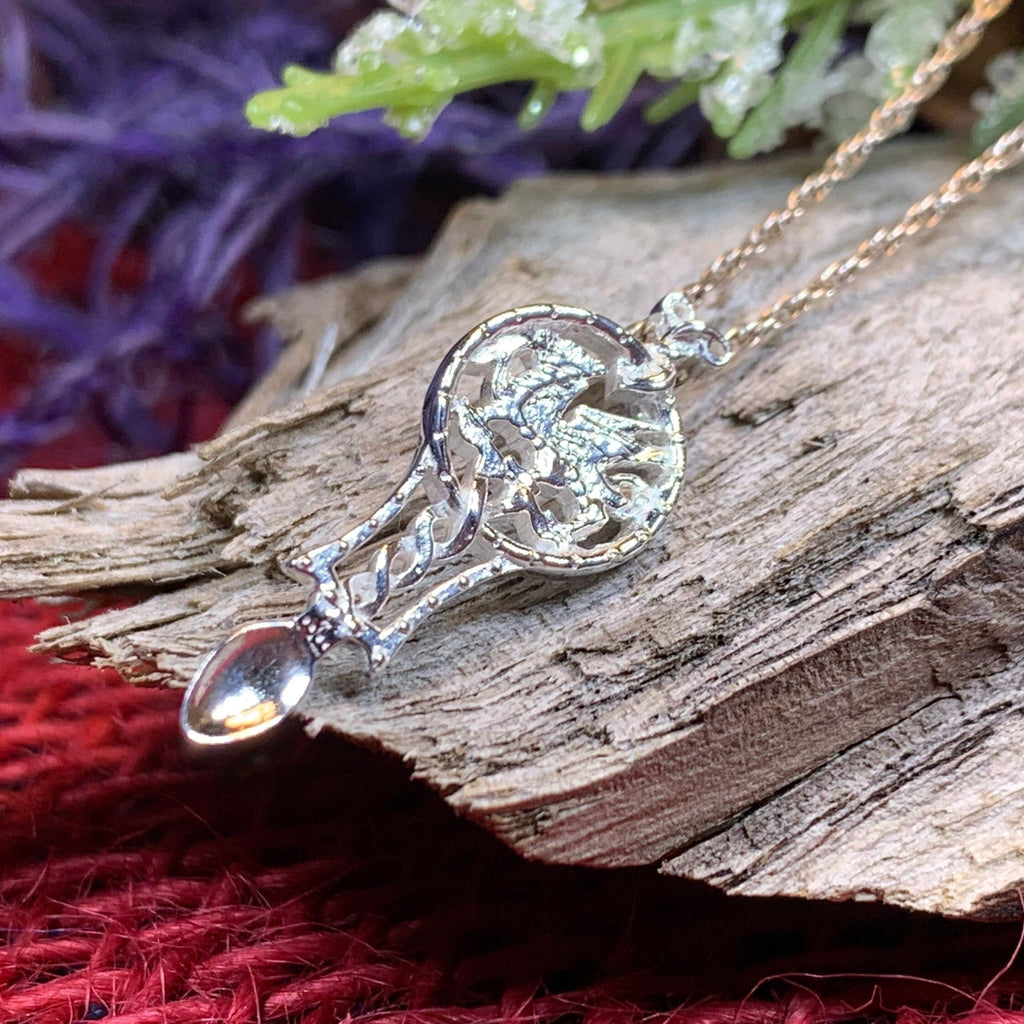 Welsh Dragon Love Spoon Necklace in Sterling Silver | Pendant | Wiccan Center