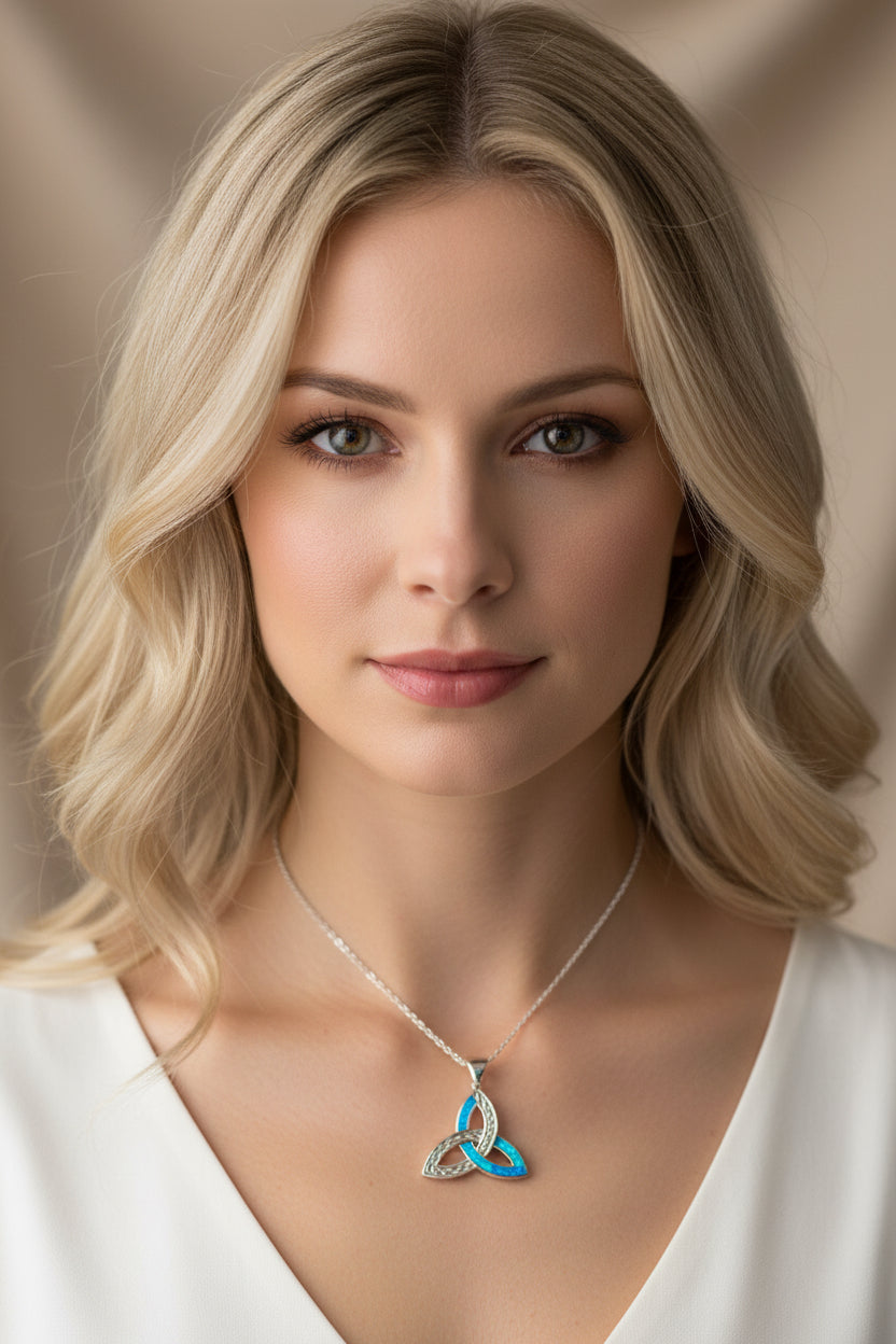 Fire Opal Celtic Knot Necklace in Sterling Silver | Pendant | Wiccan Center