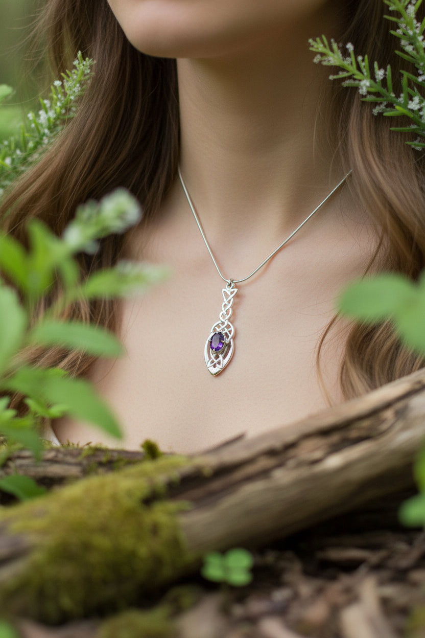 Georgina Celtic Knot Amethyst Necklace - Handmade in Scotland | Pendant | Wiccan Center