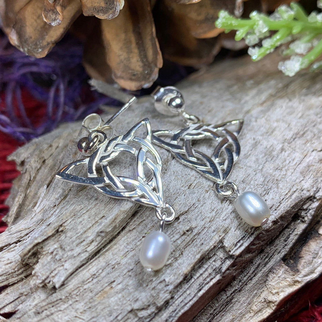 Averie Celtic Knot Earrings with Pearls - Handmade in Scotland | Post Earrings | Wiccan Center