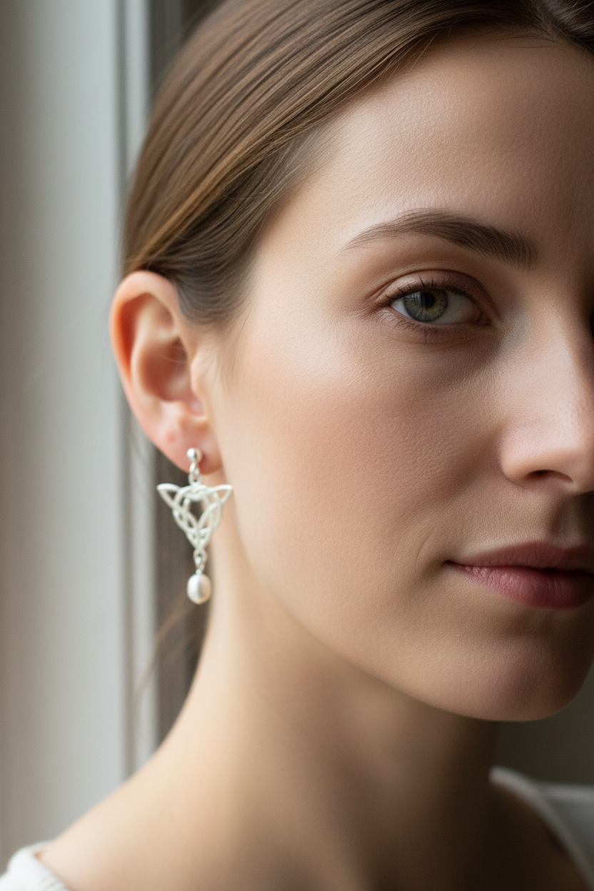 Averie Celtic Knot Earrings with Pearls - Handmade in Scotland | Post Earrings | Wiccan Center