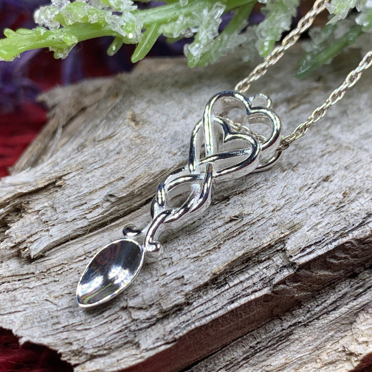 Celtic Hearts Welsh Love Spoon Necklace in Sterling Silver | Pendant | Wiccan Center
