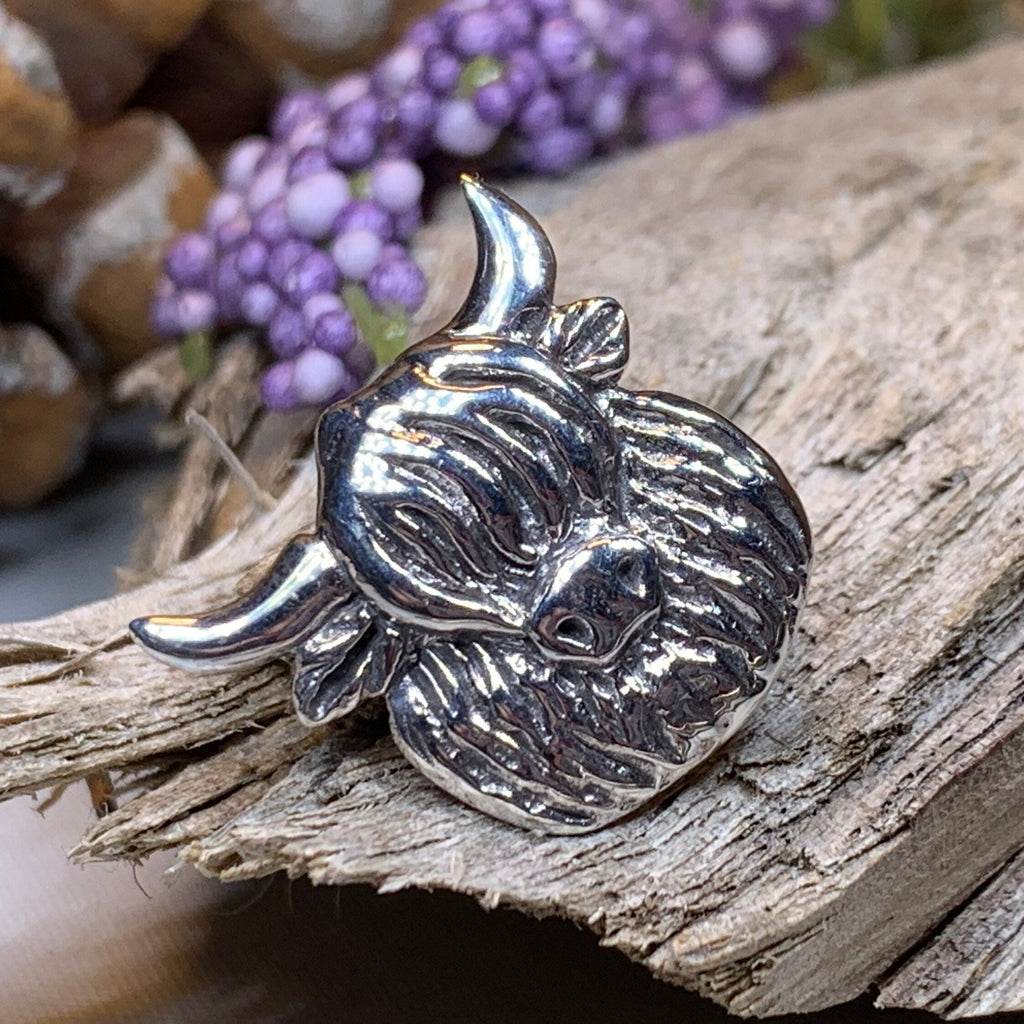 Shaggy Highland Cow Lapel Pin in Sterling Silver | Brooch | Wiccan Center