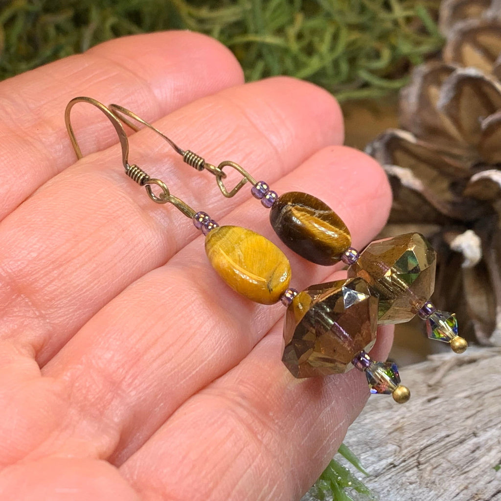 Golden Autumn Tiger's Eye Earrings | Dangle Earrings | Wiccan Center