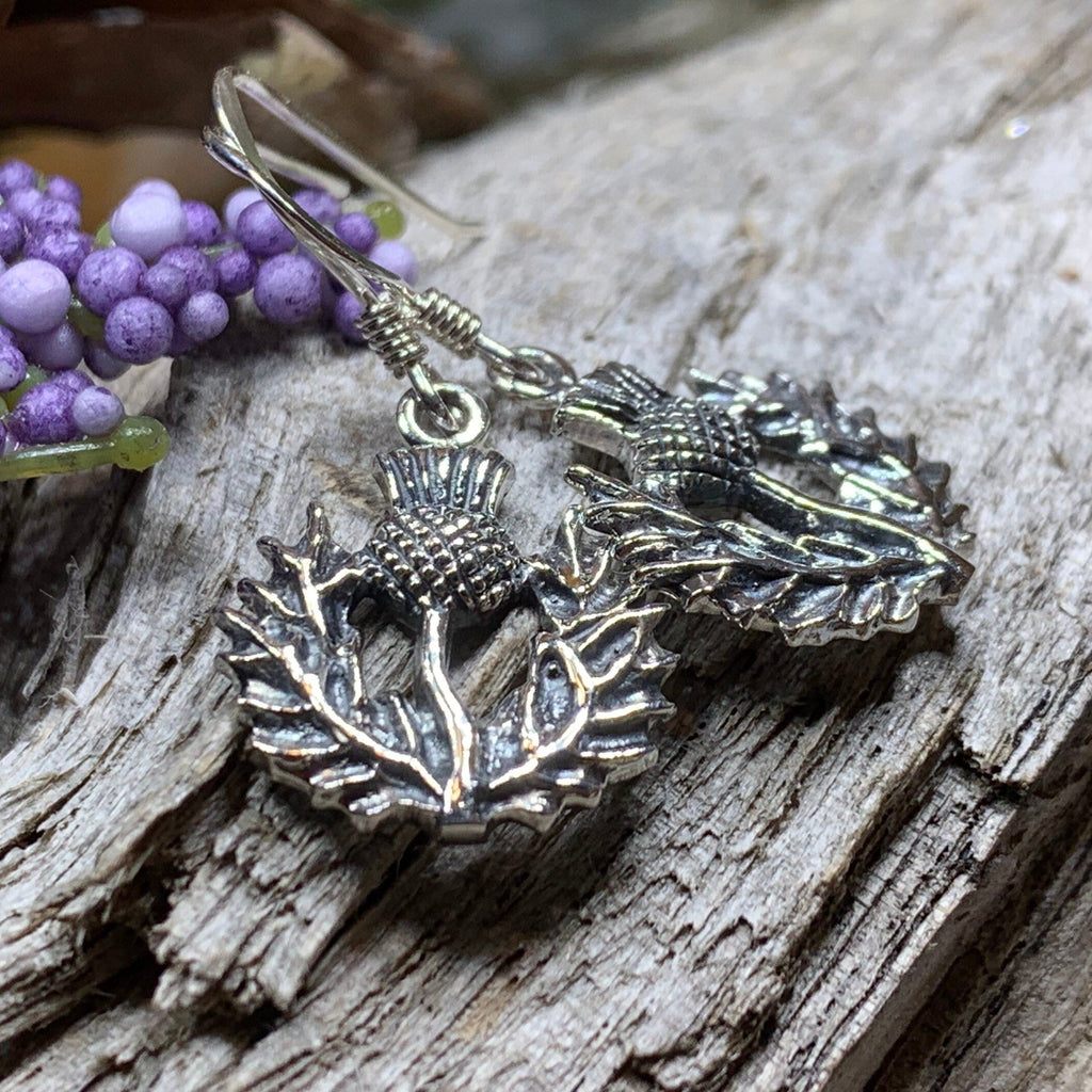 Alruna Scottish Thistle Earrings in Sterling Silver | Dangle Earrings | Wiccan Center