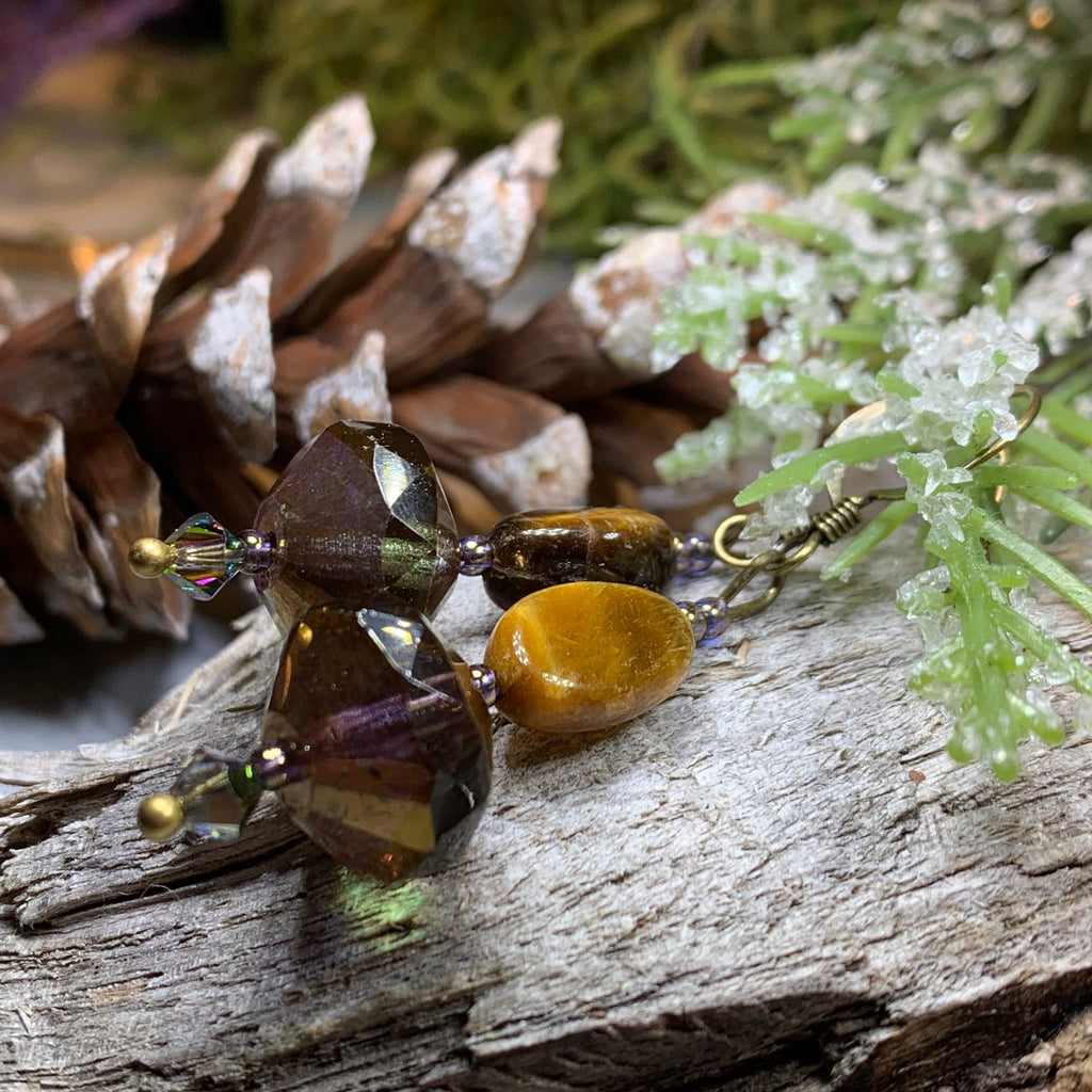Golden Autumn Tiger's Eye Earrings | Dangle Earrings | Wiccan Center