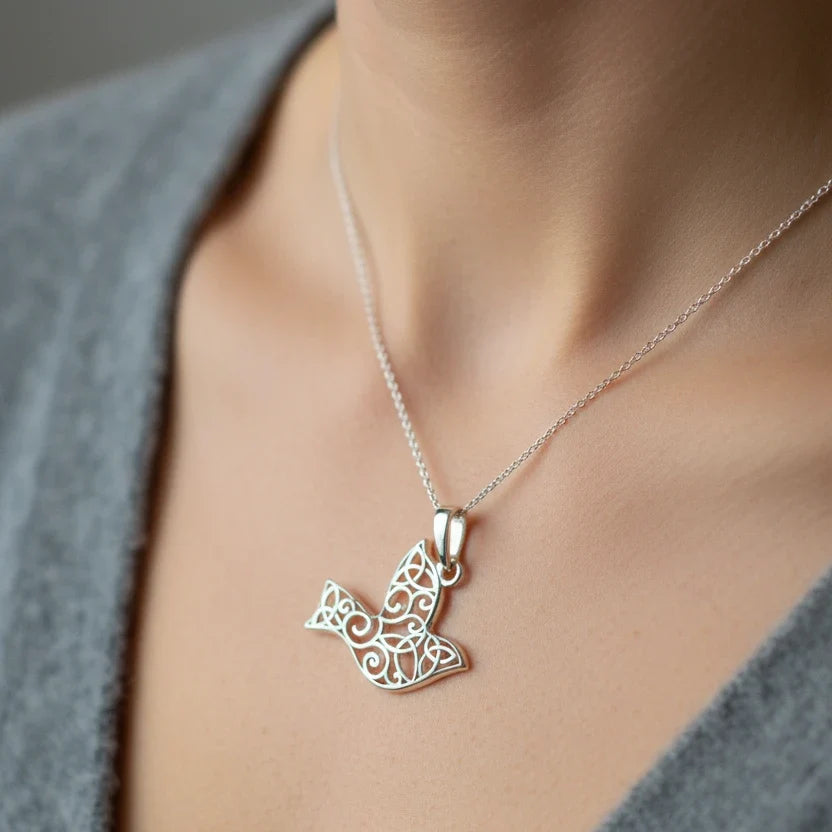 Trinity Knot Dove of Peace Necklace in Sterling Silver | Pendant | Wiccan Center