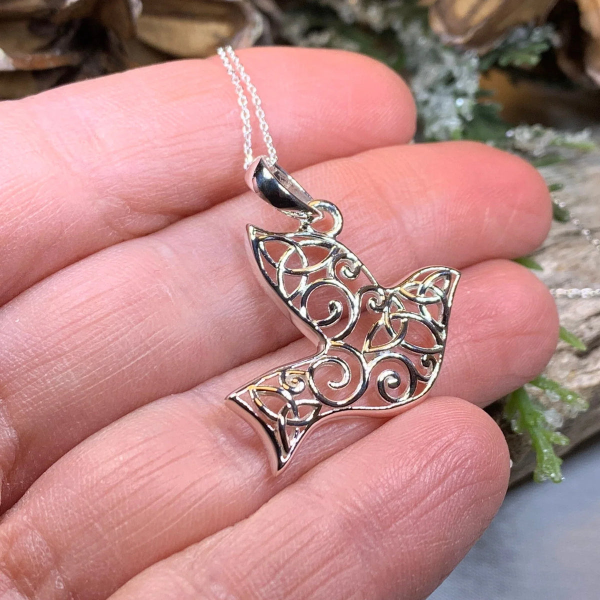 Trinity Knot Dove of Peace Necklace in Sterling Silver | Pendant | Wiccan Center