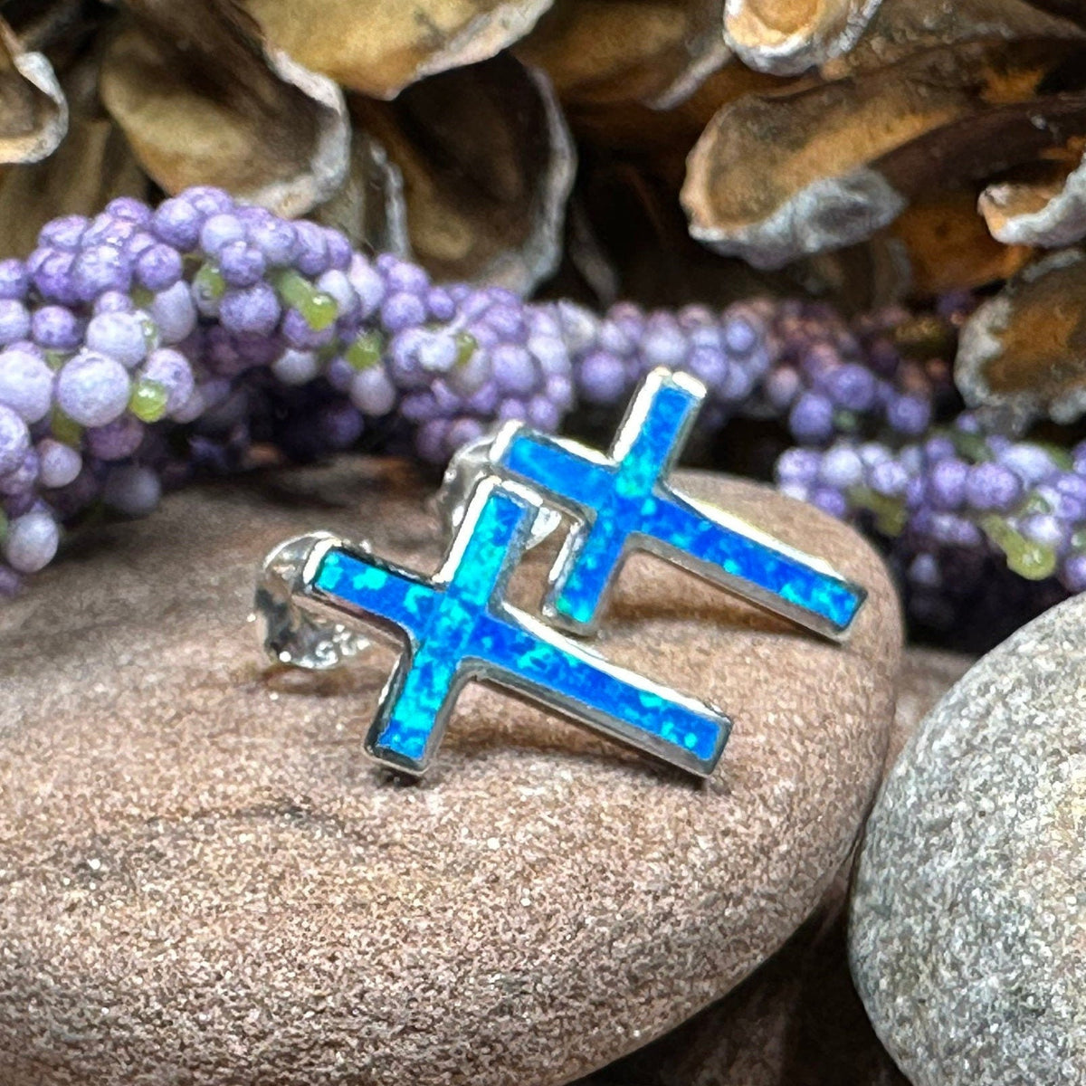 Serene Soul Opal Cross Earrings | Post Earrings | Wiccan Center