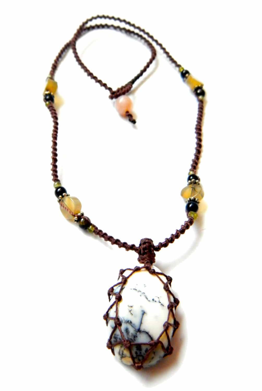 Tree Agate macrame Necklace – Your Stone For Abundance- Bohemian healing crystal | | Wiccan Center