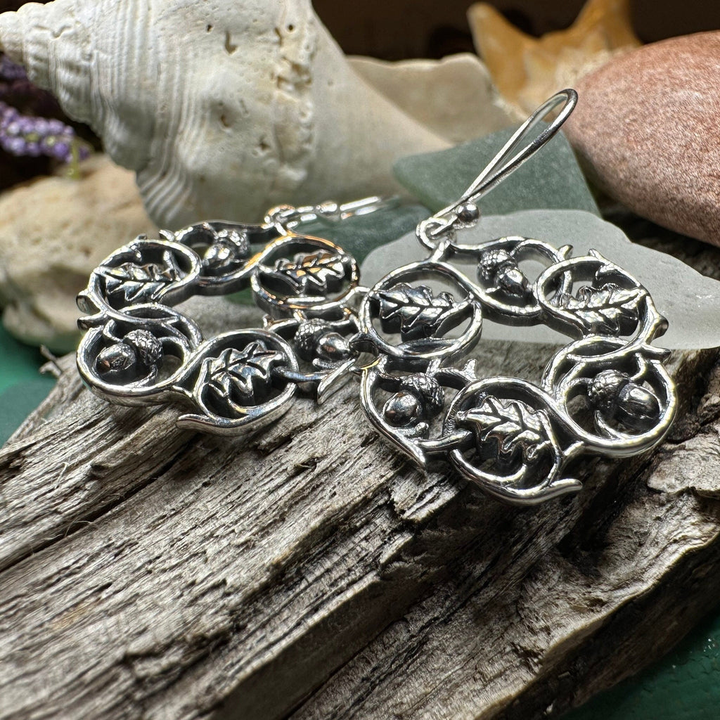 Sterling Silver Oak Leaf Wreath Earrings for Women | Dangle Earrings | Wiccan Center