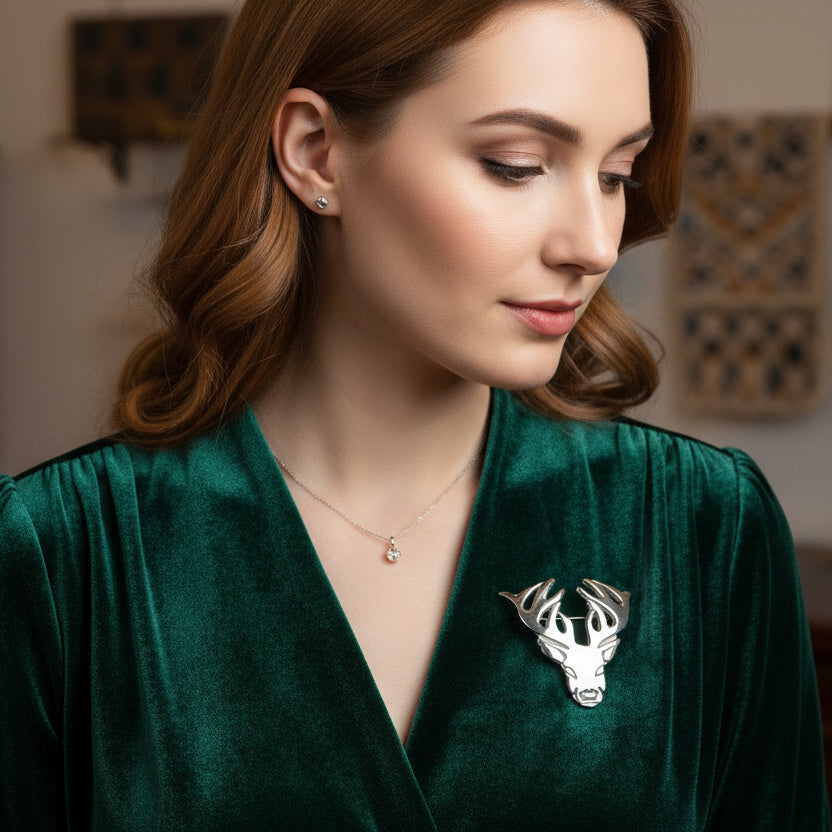Elegant Pewter Stag Brooch - Handmade in Scotland | Brooch | Wiccan Center