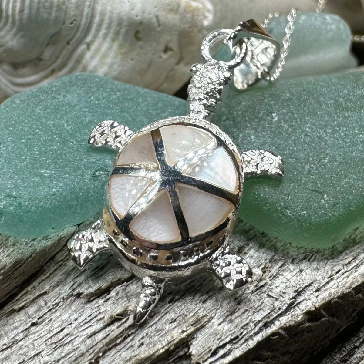 Bright Turtle Necklace in Sterling Silver
