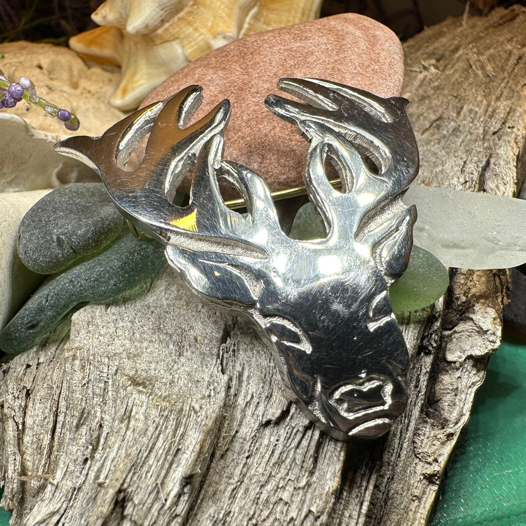 Elegant Pewter Stag Brooch - Handmade in Scotland | Brooch | Wiccan Center