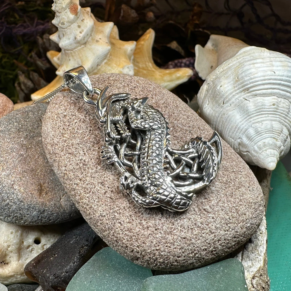 Aevnass Celtic Dragon Moon Necklace in Sterling Silver
