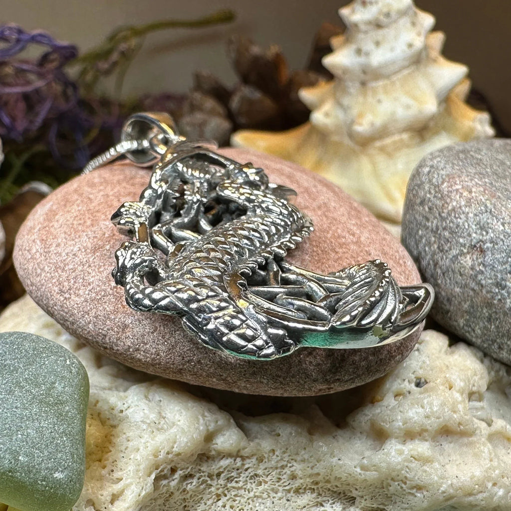 Aevnass Celtic Dragon Moon Necklace in Sterling Silver